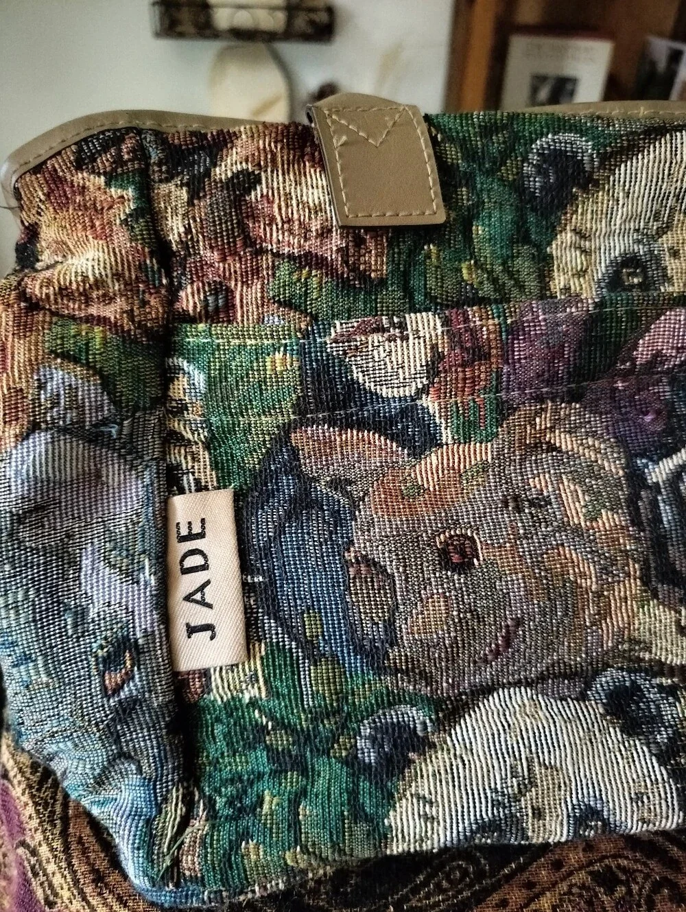 Vintage JADE Safari Jungle Animal Tapestry Tote Bag with Pockets - Picture 2 of 6
